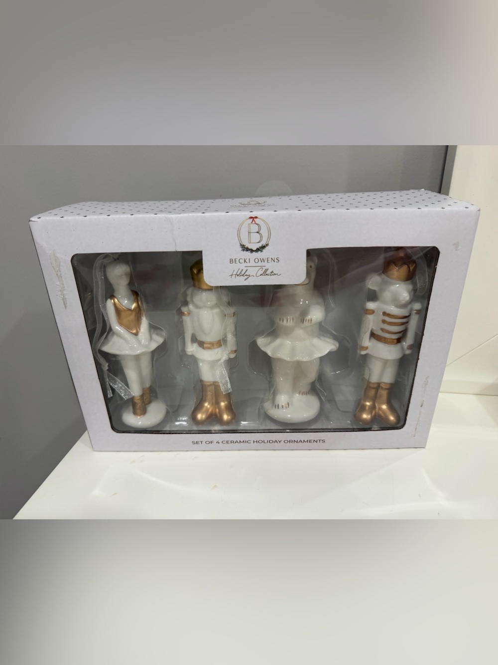 Becki Owens Ceramic Holiday Ornaments Set of 4 NWT